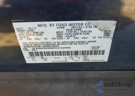 2017 Ford Explorer Xlt from USA, damaged, VIN 1FM5K8D89HGC02008